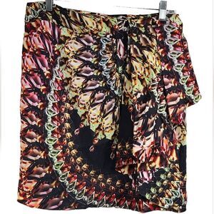 Etcetera Unique Jewel Print Cascade Drape Knee Length Straight Pencil Skirt Sz 8